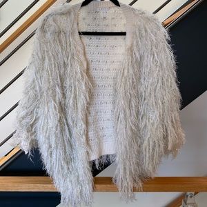 Leith Shaggy White Metallic Silver Cardigan